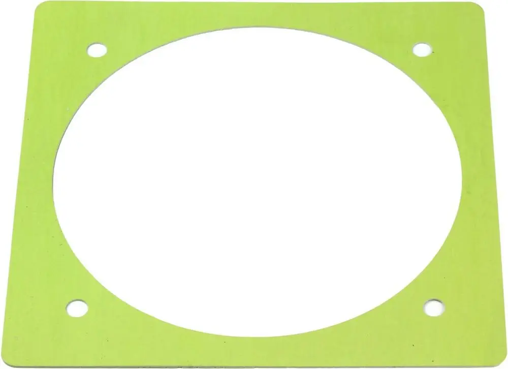Grüne Dichtung mit quadratischer Form und einem zentralen Loch, möglicherweise von Bosch, zur Verwendung in Maschinen oder Geräten.